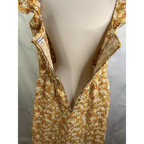Reformation lucila Dress SZ 12 midi 100% Linen Cottagecore yellow smocked floral - Picture 16 of 16